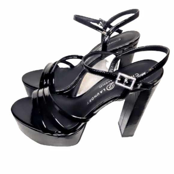 Chinese Laundry Amella Platform Sandal Strapy Buckle chunky block heel Black - Picture 3 of 9